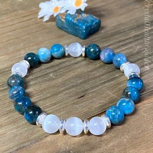 Blue Apatite Selenite Bracelet 925 Sterling Silver